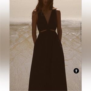 Zara NWT black cut out gabardine midi dress